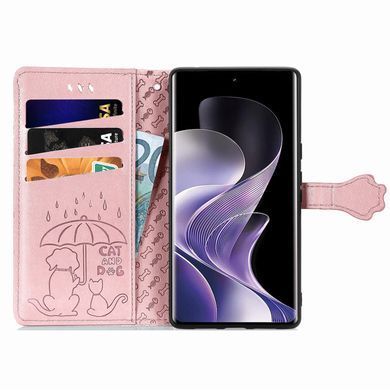 Чехол Embossed Cat and Dog для Xiaomi Redmi Note 14 Pro 4G книжка кожа PU с визитницей розовое золото