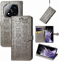Чехол Embossed Cat and Dog для Xiaomi Redmi Note 15 Pro&nbsp;5G книжка кожа PU с визитницей серый