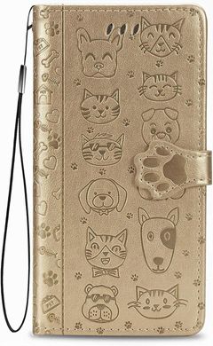 Чехол Embossed Cat and Dog для Xiaomi Redmi Note 12S книжка кожа PU с визитницей золотистый