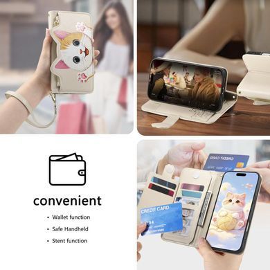 Чохол Kitty для iPhone 16 Pro Max книжка шкіра PU з візитницею бежевий