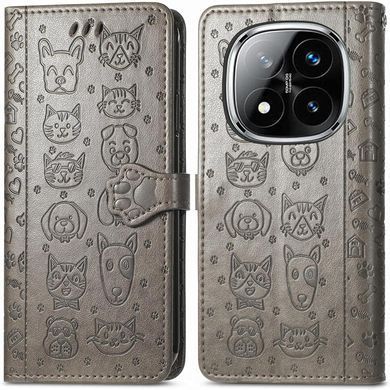 Чехол Embossed Cat and Dog для Xiaomi Redmi Note 15 Pro&nbsp;5G книжка кожа PU с визитницей серый