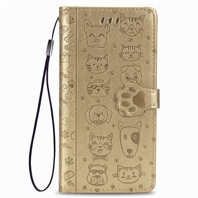 Чехол Embossed Cat and Dog для Iphone 11 Pro книжка с визитницей кожа PU золотистый