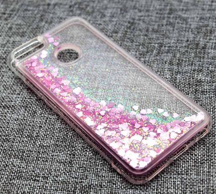 Чехол Glitter для Huawei P Smart 2018 / FIG-LX1 / FIG-LA1 Бампер Жидкий блеск сердце Розовый
