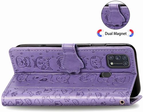 Чехол Embossed Cat and Dog для Samsung Galaxy M31 / M315 книжка кожа PU Purple