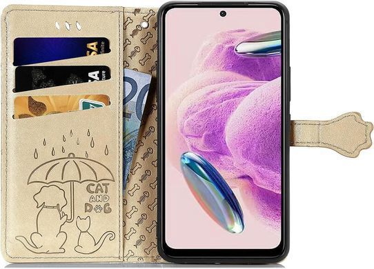Чехол Embossed Cat and Dog для Xiaomi Redmi Note 12S книжка кожа PU с визитницей золотистый