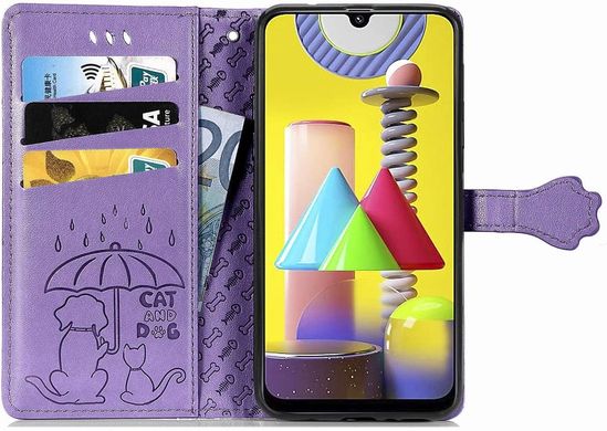 Чехол Embossed Cat and Dog для Samsung Galaxy M31 / M315 книжка кожа PU Purple