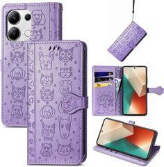 Чехол Embossed Cat and Dog для Xiaomi Redmi Note 13 книжка кожа PU с визитницей фиолетовый