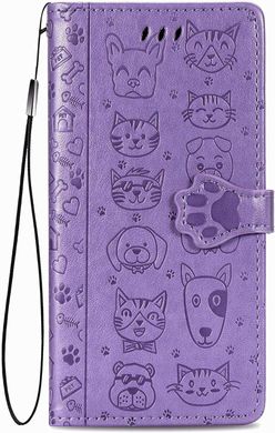 Чехол Embossed Cat and Dog для Xiaomi Redmi Note 12 книжка кожа PU с визитницей фиолетовый