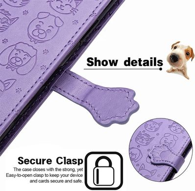 Чехол Embossed Cat and Dog для Xiaomi Redmi Note 12 книжка кожа PU с визитницей фиолетовый