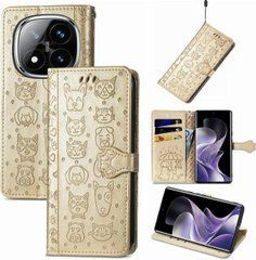 Чехол Embossed Cat and Dog для Xiaomi Redmi Note 15 Pro&nbsp;5G книжка кожа PU с визитницей золотистый