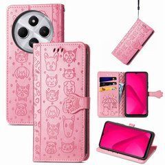 Чехол Embossed Cat and Dog для Xiaomi Poco C75 книжка кожа PU с визитницей розовый