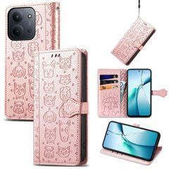 Чехол Embossed Cat and Dog для Xiaomi Redmi 15C EU Version 173mm книжка кожа PU с визитницей розовое золото