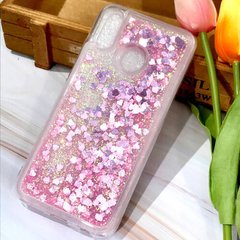 Чехол Glitter для Samsung Galaxy M20 бампер Жидкий блеск сердце Розовый УЦЕНКА
