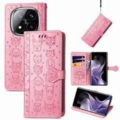 Чехол Embossed Cat and Dog для Xiaomi Redmi Note 14 Pro 4G книжка кожа PU с визитницей розовый