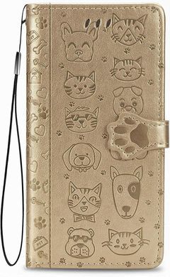 Чехол Embossed Cat and Dog для Xiaomi Redmi Note 15 Pro&nbsp;5G книжка кожа PU с визитницей золотистый