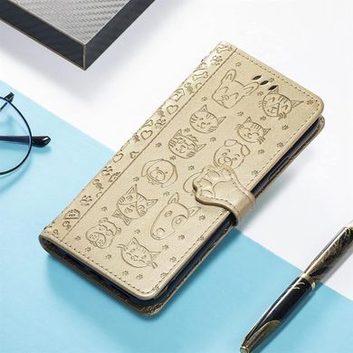 Чехол Embossed Cat and Dog для Xiaomi Redmi Note 15 Pro&nbsp;5G книжка кожа PU с визитницей золотистый
