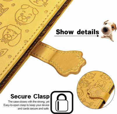 Чехол Embossed Cat and Dog для Xiaomi Redmi Note 10 / Note 10s книжка кожа PU с визитницей желтый