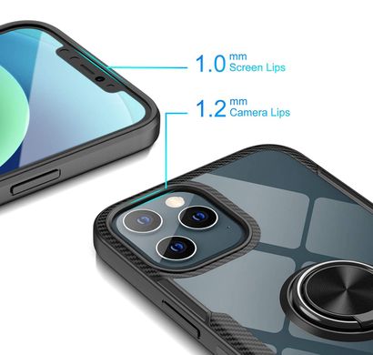 Чехол Crystal для Iphone 12 Pro бампер противоударный с подставкой Transparent Black