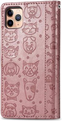 Чехол Embossed Cat and Dog для Iphone 11 Pro книжка с визитницей кожа PU розовое золото