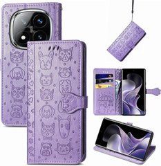 Чехол Embossed Cat and Dog для Xiaomi Redmi Note 15 Pro&nbsp;5G книжка кожа PU с визитницей фиолетовый