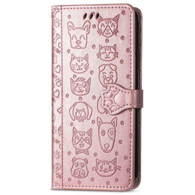 Чехол Embossed Cat and Dog для Xiaomi Poco M6 4G книжка кожа PU с визитницей розовое золото
