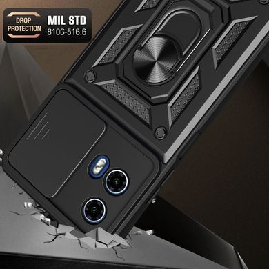 Чехол Hide Shield для Motorola Moto G04s бампер противоударный с подставкой кольцом Black