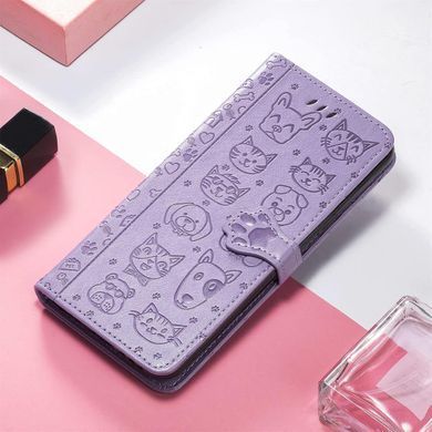Чехол Embossed Cat and Dog для Xiaomi Redmi Note 15 Pro&nbsp;5G книжка кожа PU с визитницей фиолетовый