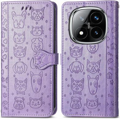 Чехол Embossed Cat and Dog для Xiaomi Redmi Note 15 Pro&nbsp;5G книжка кожа PU с визитницей фиолетовый