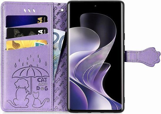 Чехол Embossed Cat and Dog для Xiaomi Redmi Note 15 Pro&nbsp;5G книжка кожа PU с визитницей фиолетовый