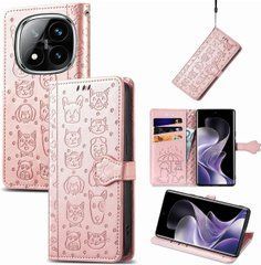 Чехол Embossed Cat and Dog для Xiaomi Redmi Note 15 Pro&nbsp;5G книжка кожа PU с визитницей розовое золото