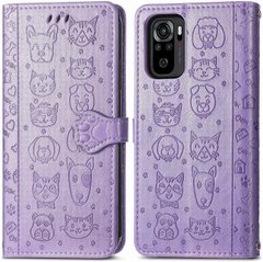 Чехол Embossed Cat and Dog для Xiaomi Poco M5s книжка кожа PU с визитницей фиолетовый