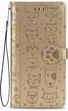 Чехол Embossed Cat and Dog для Xiaomi Redmi Note 12 книжка кожа PU с визитницей золотистый