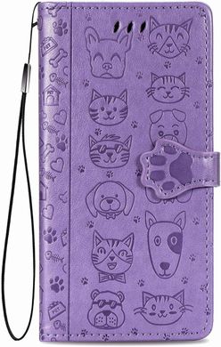 Чехол Embossed Cat and Dog для Xiaomi Poco M5s книжка кожа PU с визитницей фиолетовый