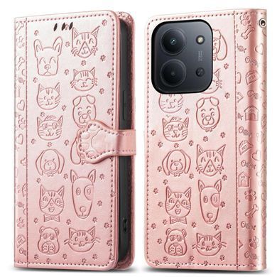 Чехол Embossed Cat and Dog для Xiaomi Poco C85 4G EU 173 mm книжка кожа PU с визитницей розовое золото