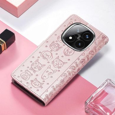 Чехол Embossed Cat and Dog для Xiaomi Redmi Note 15 Pro&nbsp;5G книжка кожа PU с визитницей розовое золото