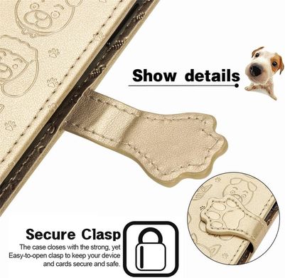 Чехол Embossed Cat and Dog для Xiaomi Redmi Note 12 книжка кожа PU с визитницей золотистый