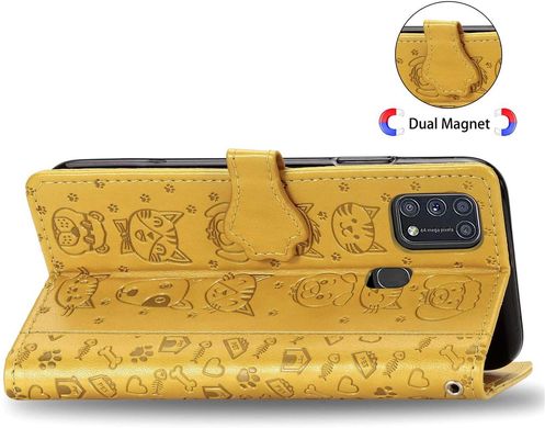 Чехол Embossed Cat and Dog для Samsung Galaxy M31 / M315 книжка кожа PU Yellow