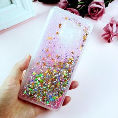 Чехол Glitter для Samsung A8 2018 / A530 бампер Жидкий блеск звезды Розовый УЦЕНКА