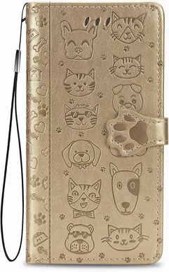 Чехол Embossed Cat and Dog для Xiaomi Poco M5s книжка кожа PU с визитницей золотистый