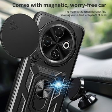 Чехол Hide Shield для Tecno Spark 30C / KL5n бампер противоударный с подставкой кольцом Black