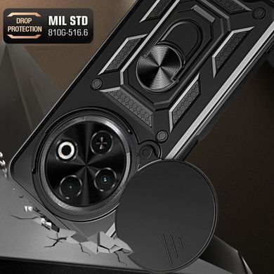 Чехол Hide Shield для Tecno Spark 30C / KL5n бампер противоударный с подставкой кольцом Black