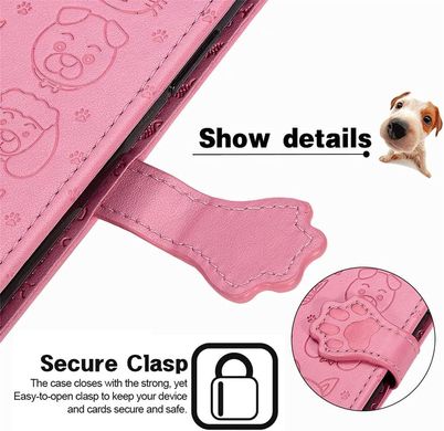Чехол Embossed Cat and Dog для Xiaomi Redmi Note 12 книжка кожа PU с визитницей розовый