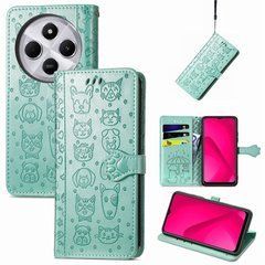 Чехол Embossed Cat and Dog для Xiaomi Poco C75 книжка кожа PU с визитницей мятный