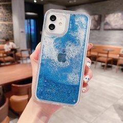 Чехол Glitter для Iphone 12 бампер жидкий блеск синий