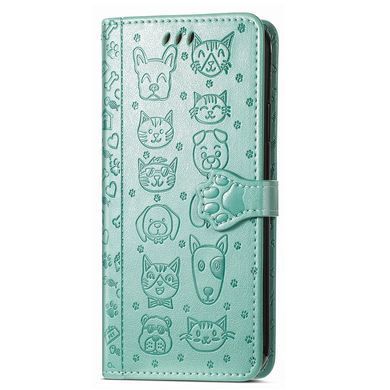 Чехол Embossed Cat and Dog для Xiaomi Poco C75 книжка кожа PU с визитницей мятный