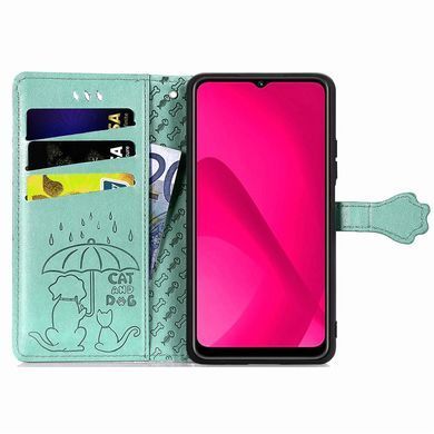 Чехол Embossed Cat and Dog для Xiaomi Poco C75 книжка кожа PU с визитницей мятный