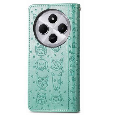 Чехол Embossed Cat and Dog для Xiaomi Poco C75 книжка кожа PU с визитницей мятный