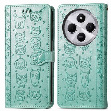 Чехол Embossed Cat and Dog для Xiaomi Poco C75 книжка кожа PU с визитницей мятный