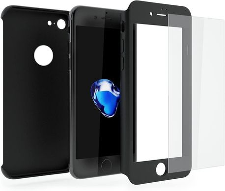 Чехол Dualhard 360 для Iphone 7 / 8 оригинальный с яблоком Бампер + стекло в подарок Black