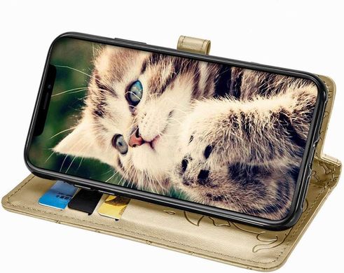 Чехол Embossed Cat and Dog для Iphone 11 Pro Max книжка с визитницей кожа PU золотистый